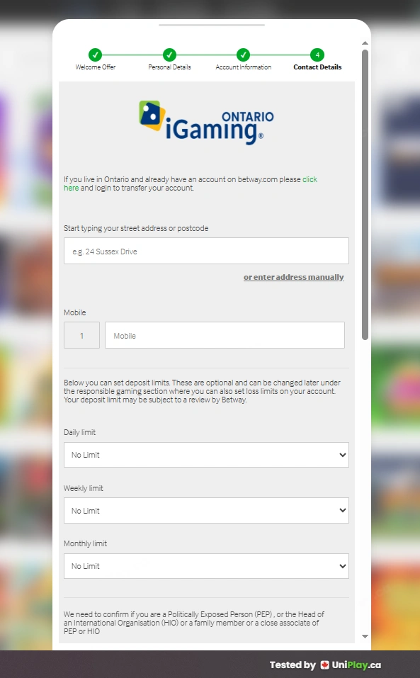 Betway — registration step 4