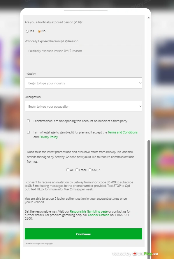 Betway — registration step 5