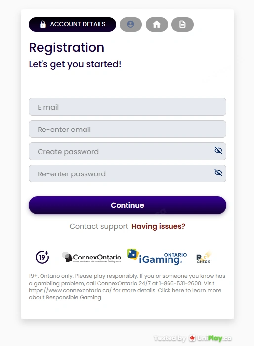 Delta Casino — registration step 1