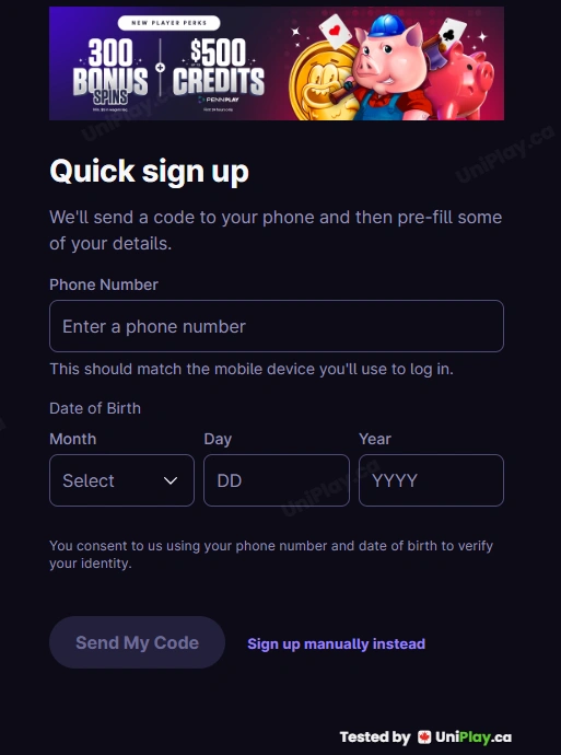 Hollywood Casino — registration step 3
