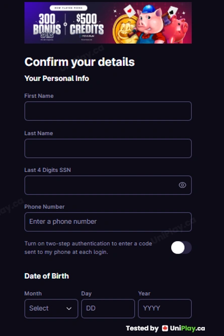 Hollywood Casino — registration step 4