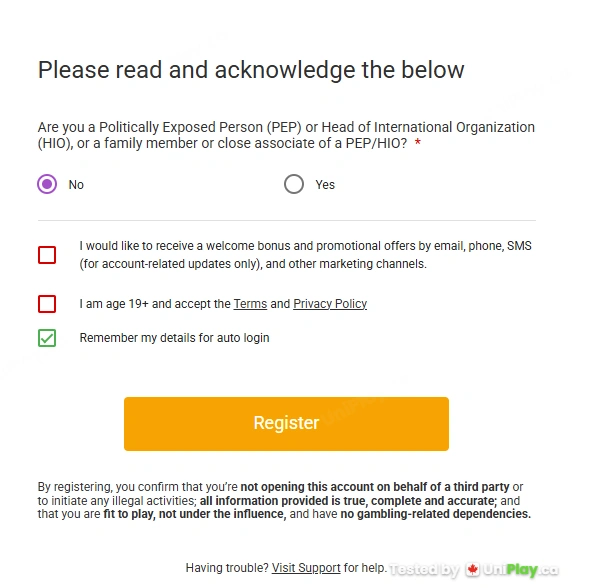 JackpotCity Casino — registration step 5