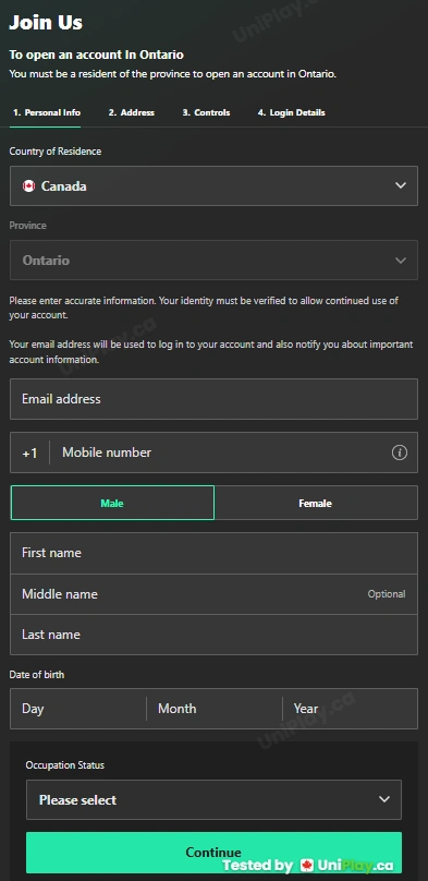 Bet365 — registration step 1