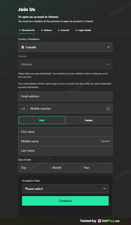 Bet365 — registration step 1