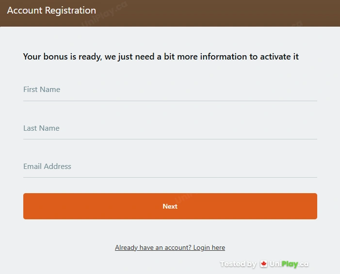 Captain Cooks Casino — registration step 1