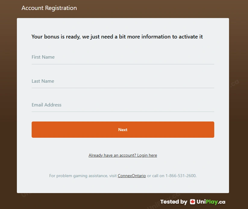 Captain Cooks Casino — registration step 1