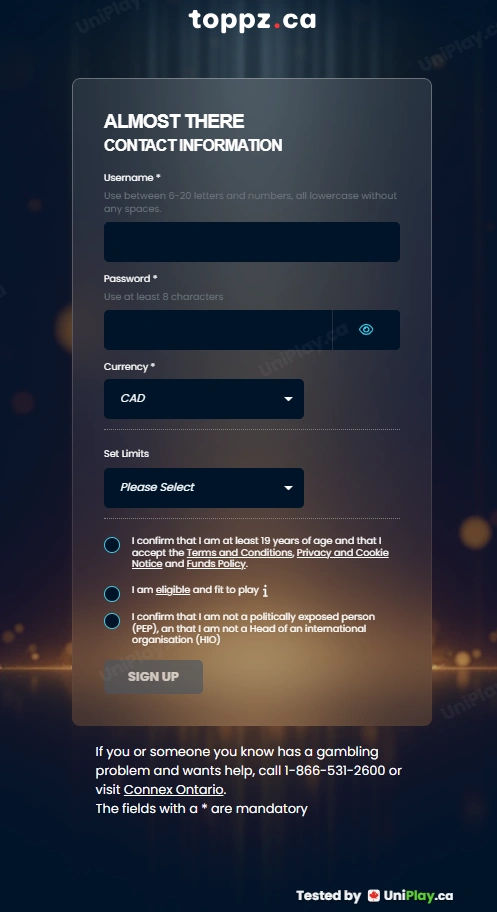 Toppz — registration step 3