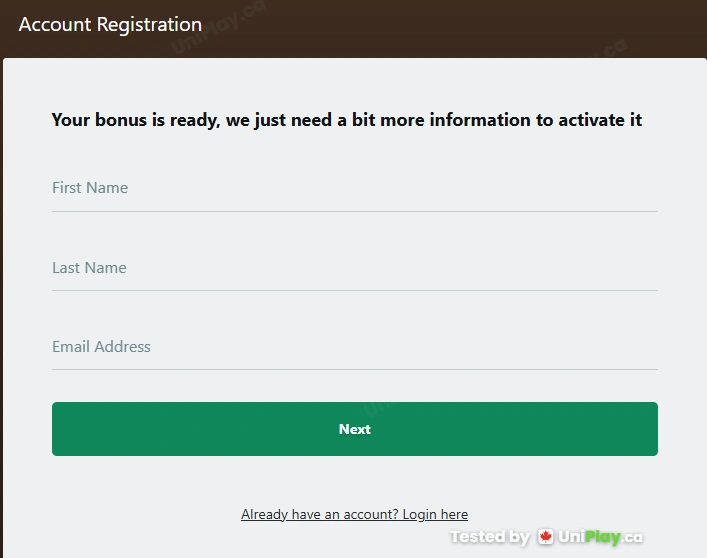 Yukon Gold Casino — registration step 1