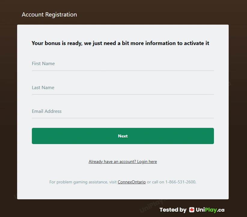 Yukon Gold Casino — registration step 1