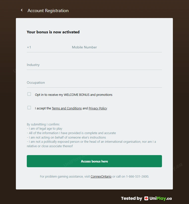 Yukon Gold Casino — registration step 5