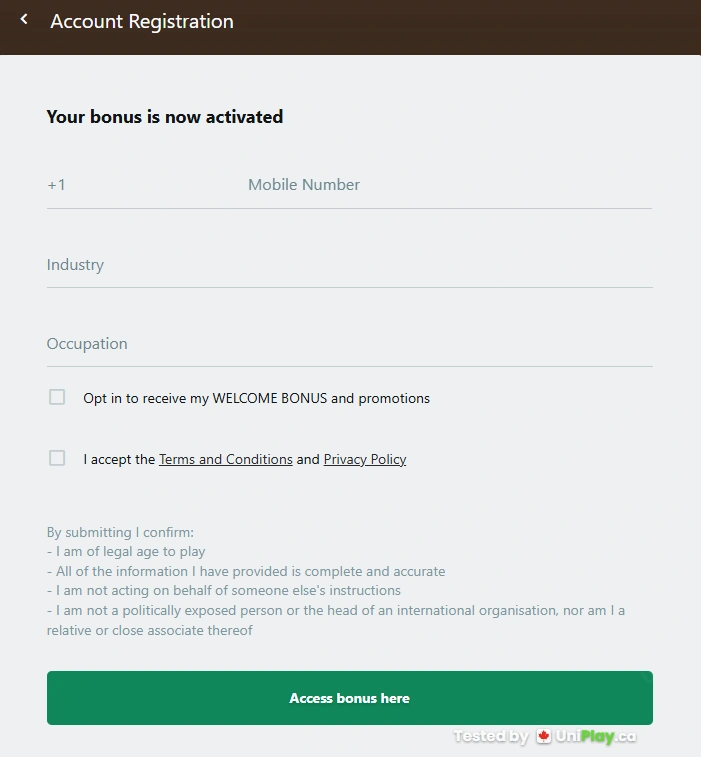 Yukon Gold Casino — registration step 5