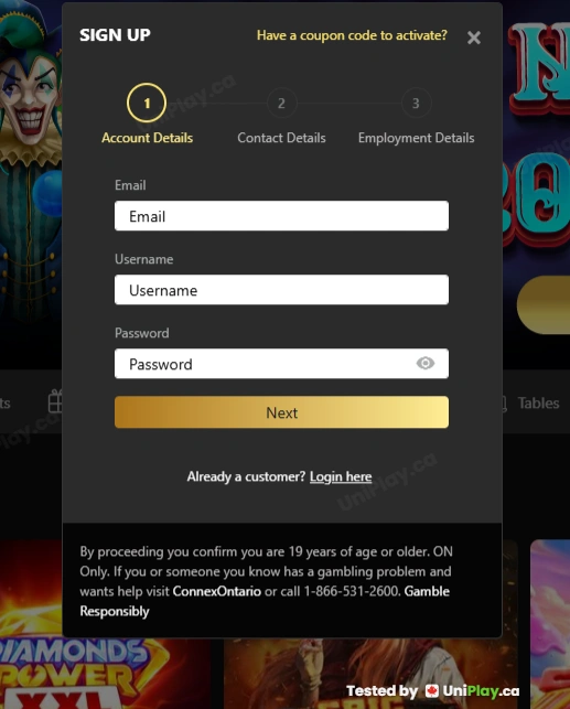 BetNova — registration step 1