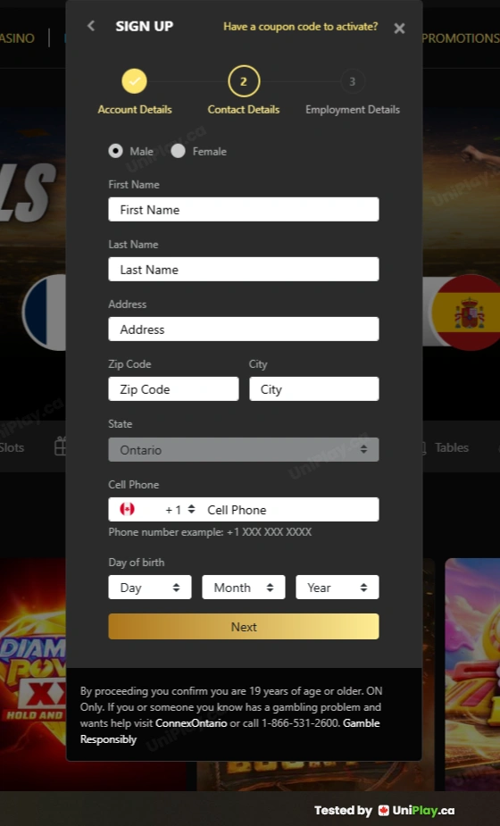 BetNova — registration step 2