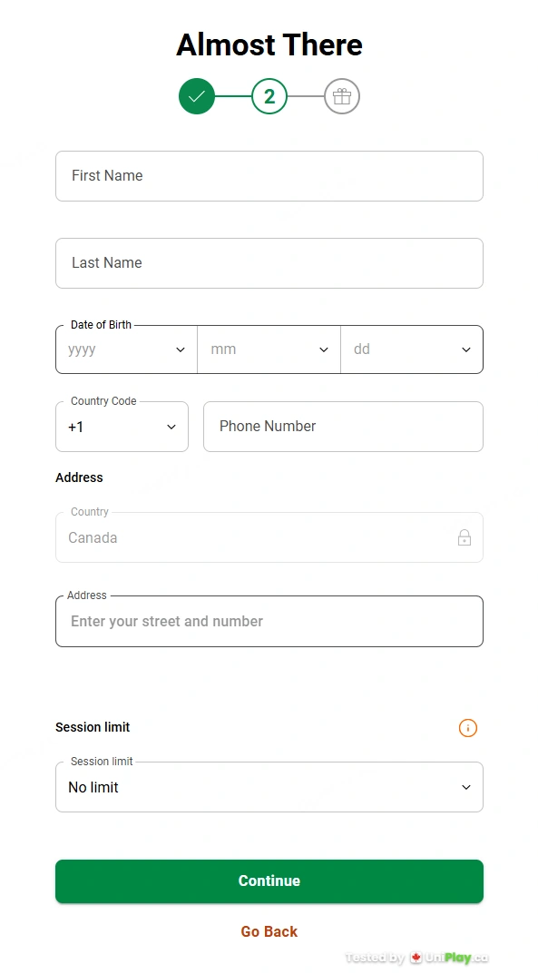 LeoVegas — registration step 2