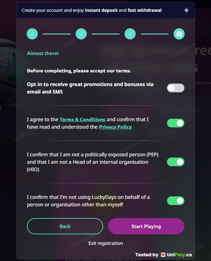Spin Away — registration step 4