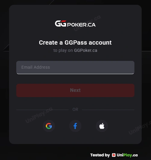 GGPoker — registration step 1