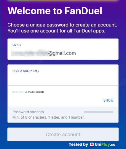 FanDuel Casino — registration step 2