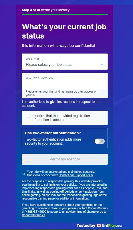 FanDuel Casino — registration step 6