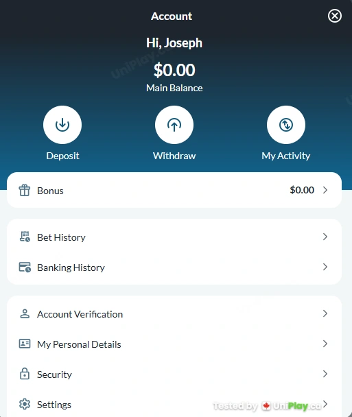 BetVictor — Account / profile screenshot