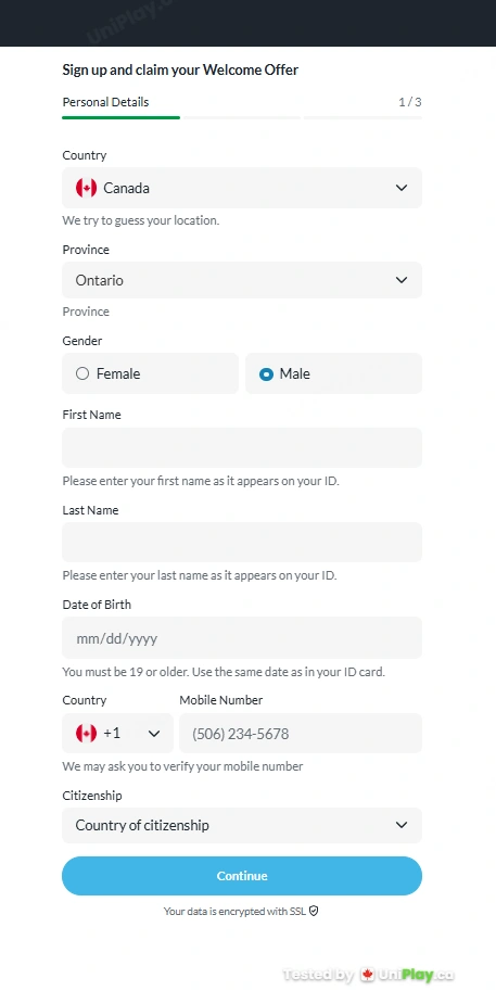 BetVictor — registration step 1