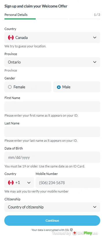 BetVictor — registration step 1