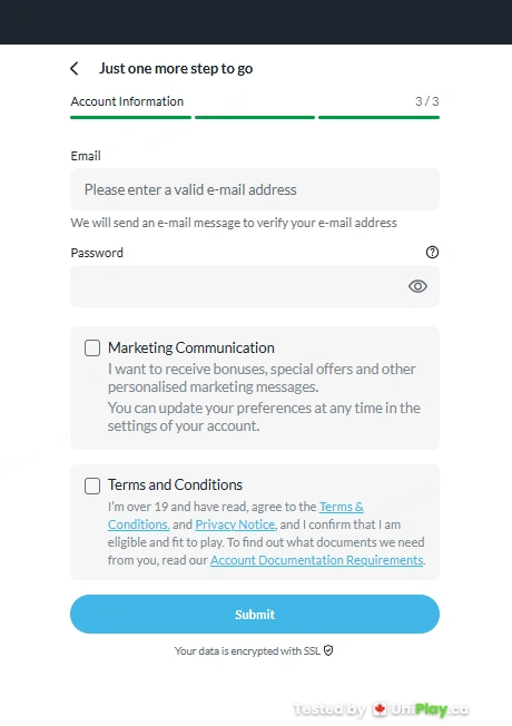 BetVictor — registration step 3