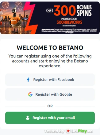 Betano — registration step 1