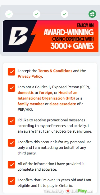 Betano — registration step 7
