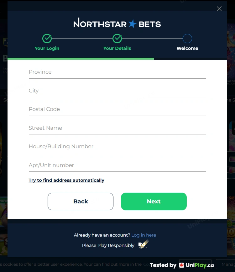 NorthStar Bets — registration step 3