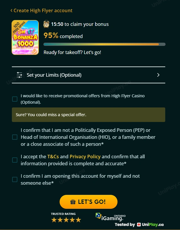 High Flyer Casino — registration step 5