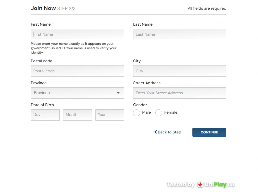 BetRivers — registration step 2