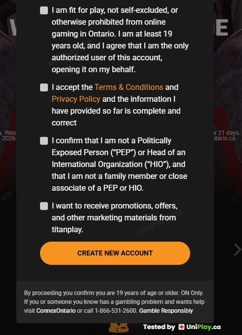 Titan Play — registration step 5