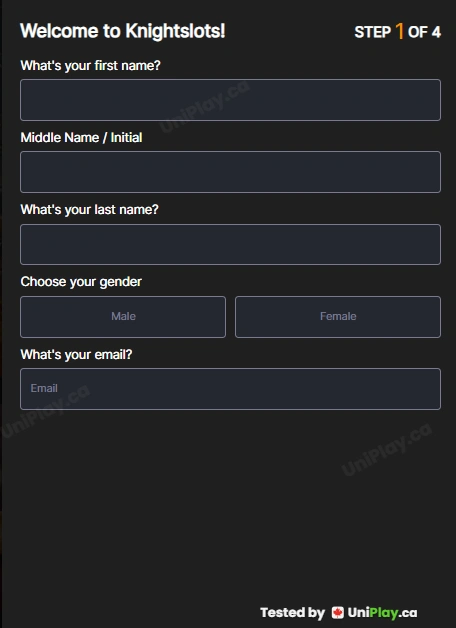 Knightslots — registration step 2