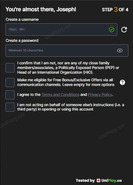 Knightslots — registration step 4
