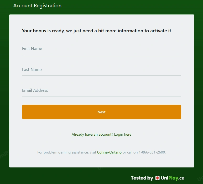 Casino Classic — registration step 1