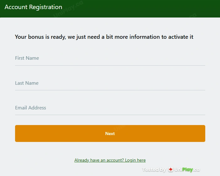 Casino Classic — registration step 1