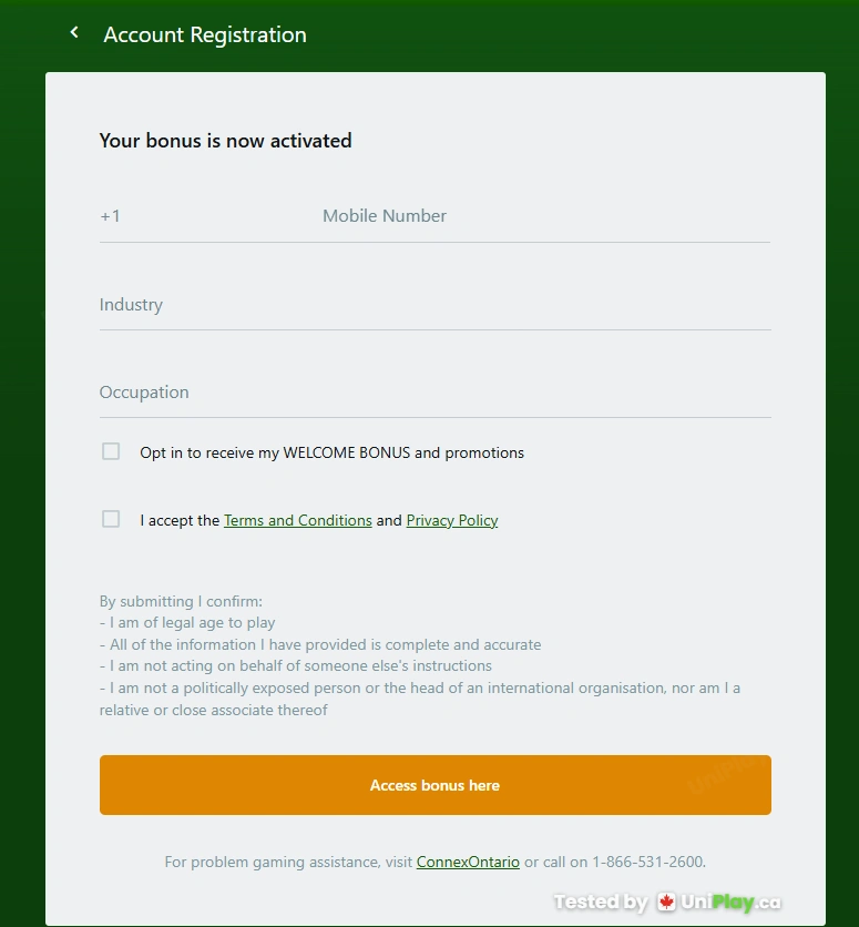 Casino Classic — registration step 5
