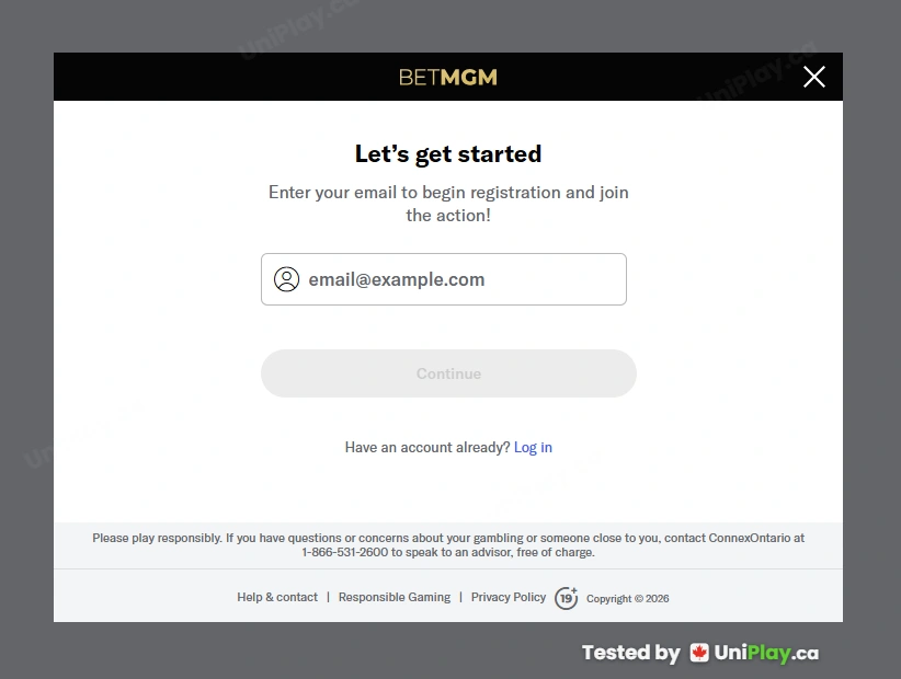BetMGM Casino — registration step 1