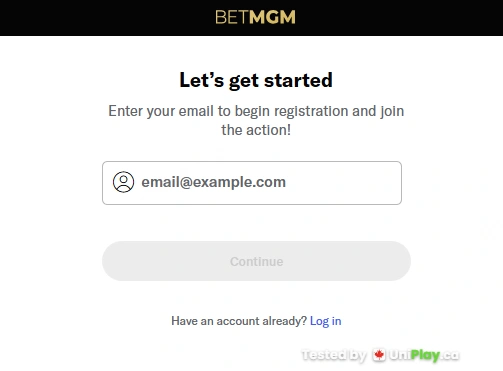 BetMGM Casino — registration step 1