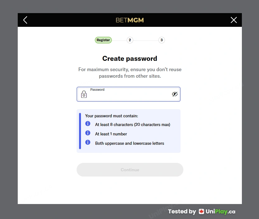 BetMGM Casino — registration step 2