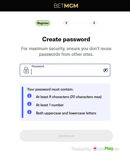 BetMGM Casino — registration step 2