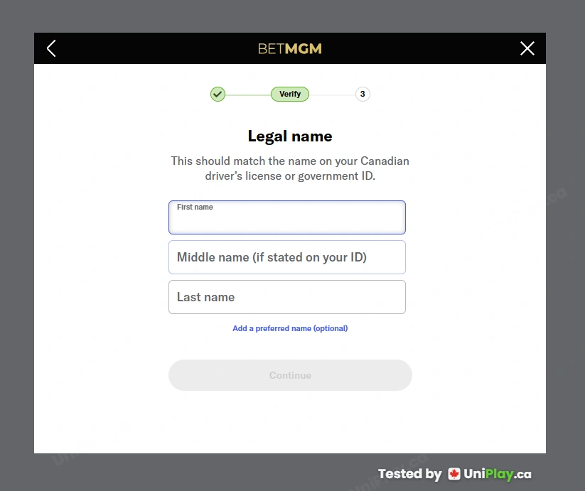BetMGM Casino — registration step 3