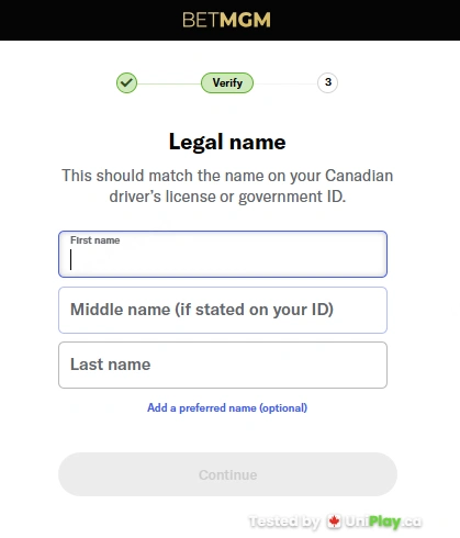 BetMGM Casino — registration step 3