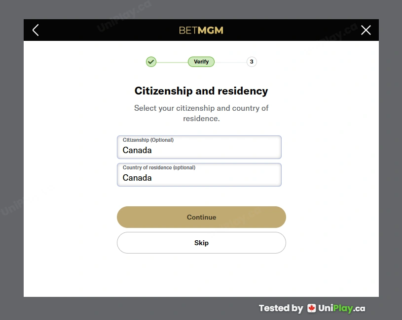BetMGM Casino — registration step 6