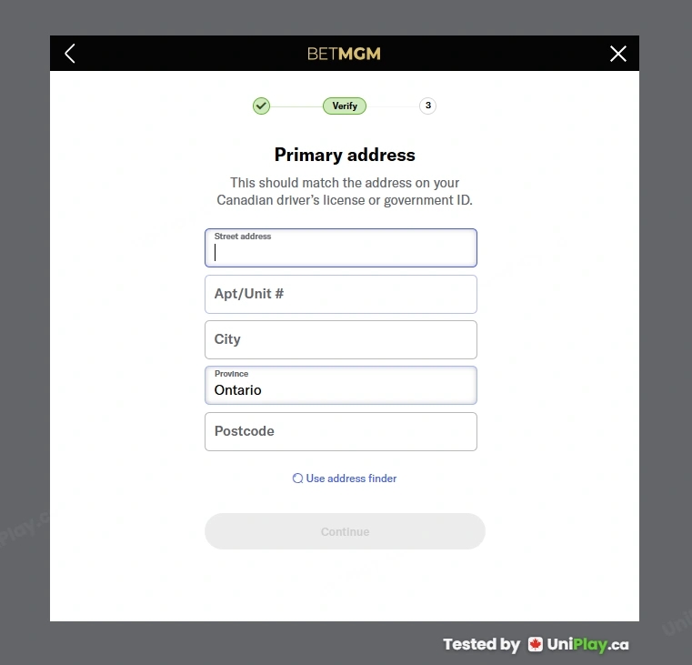 BetMGM Casino — registration step 7