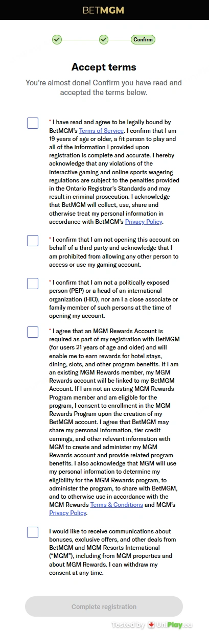 BetMGM Casino — registration step 8