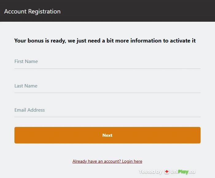 Golden Tiger — registration step 1
