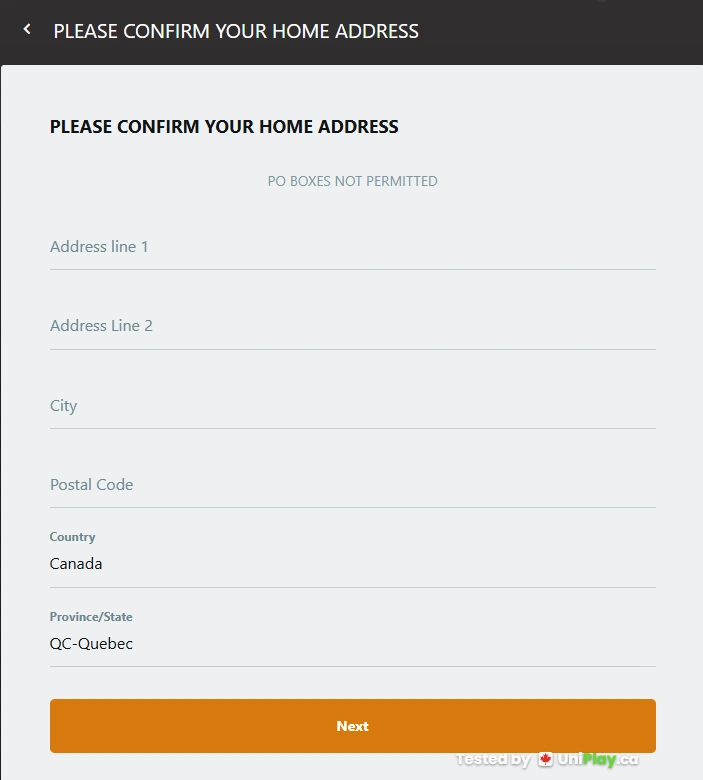 Golden Tiger — registration step 4