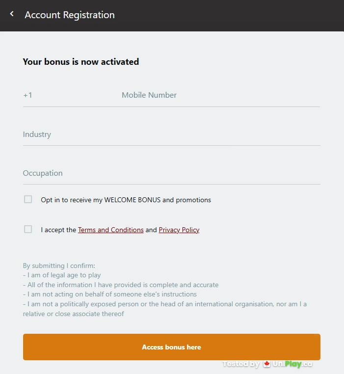 Golden Tiger — registration step 5
