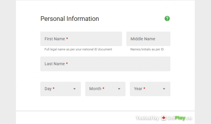 Royal Vegas — registration step 2